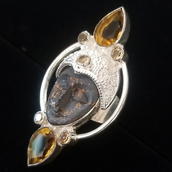 Vintage Sajen Goddess Sterling Silver and Citrine Ring SZ 7 3/4 - Picture 14 of 16